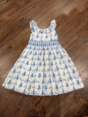 John Lewis Girls' Blue Floral Smocked Casual Dress Heirloom Collection